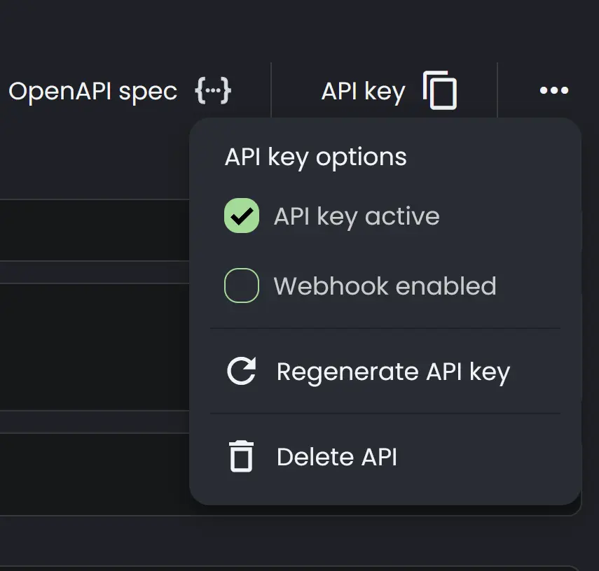 api key drop down menu