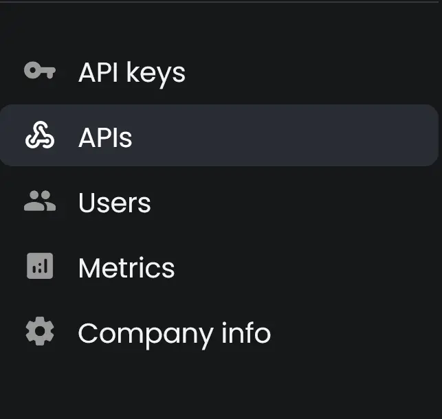 portal menu apis section selected