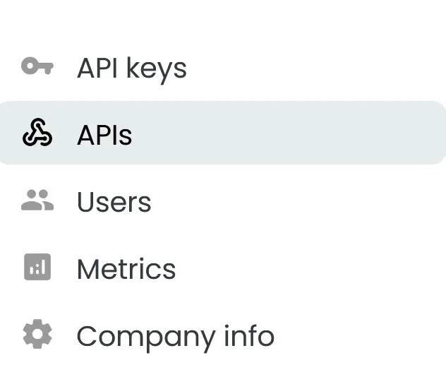 portal menu apis section selected