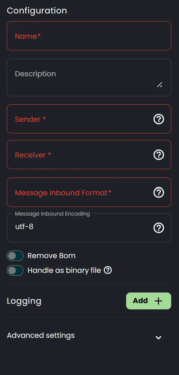 Configuring inbound connection