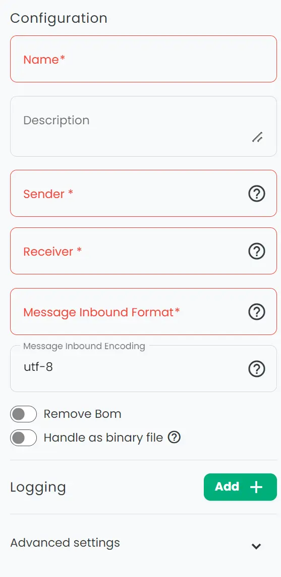 Configuring inbound connection