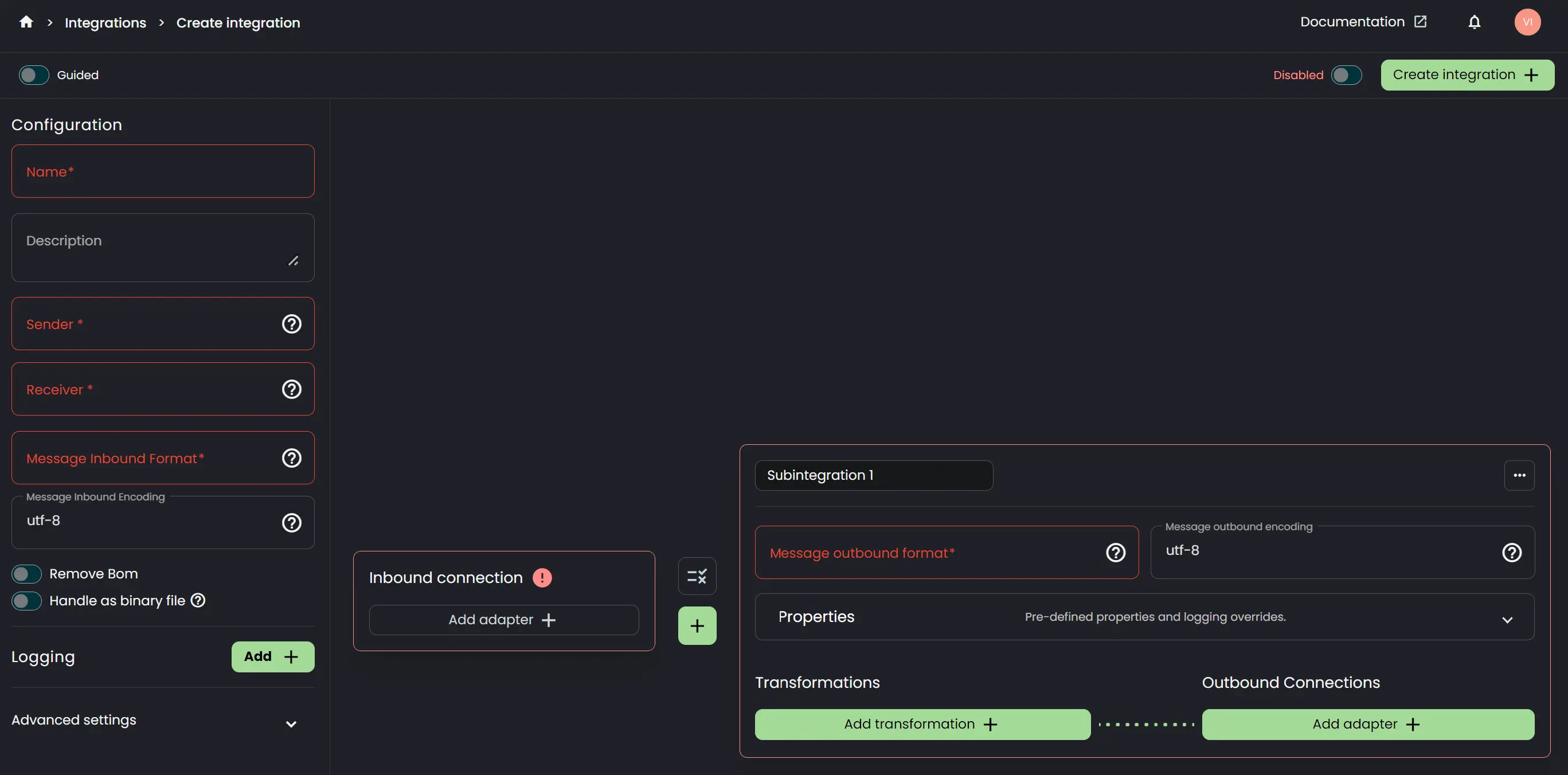 Configuring inbound connection