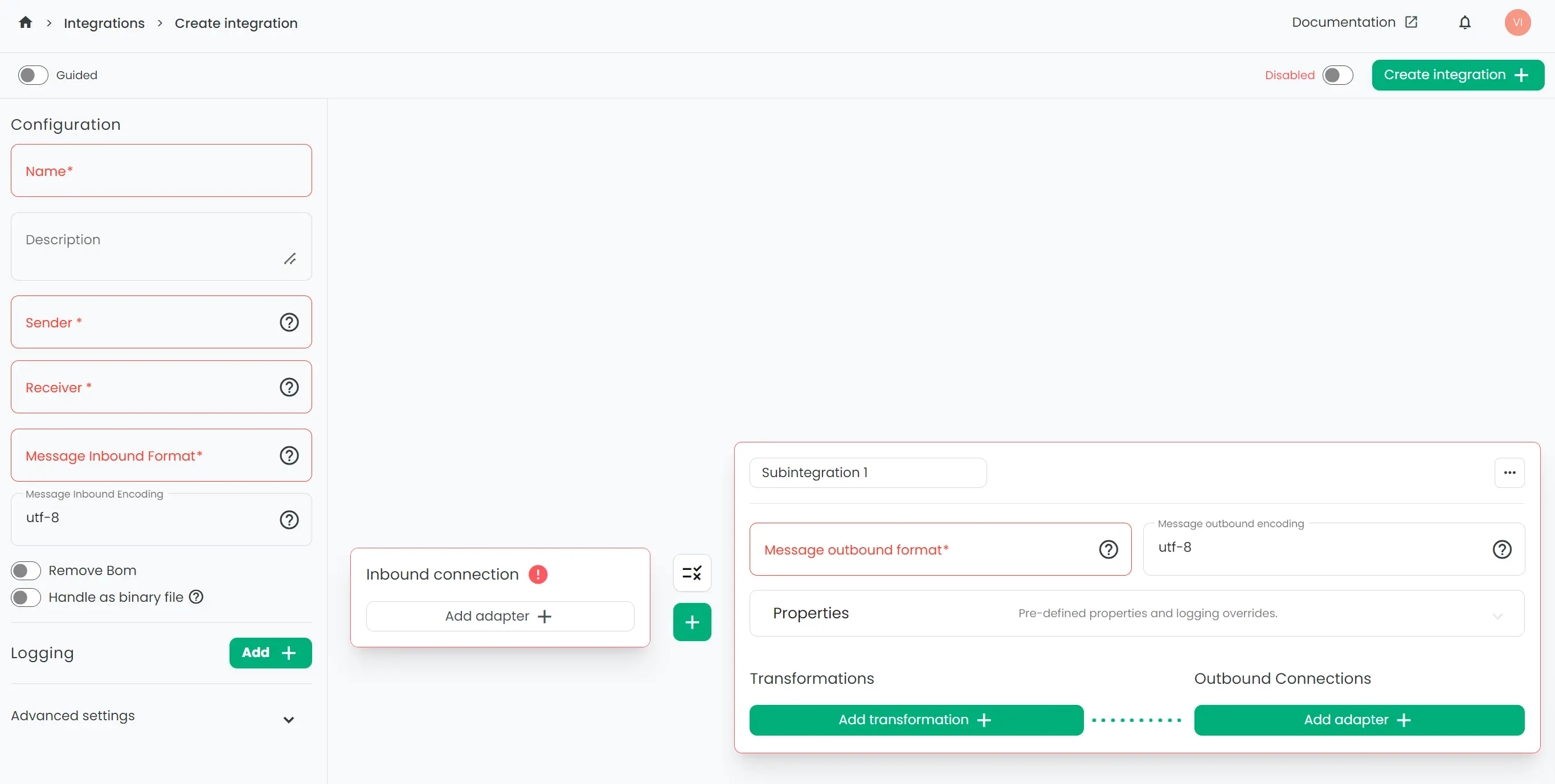 Configuring inbound connection